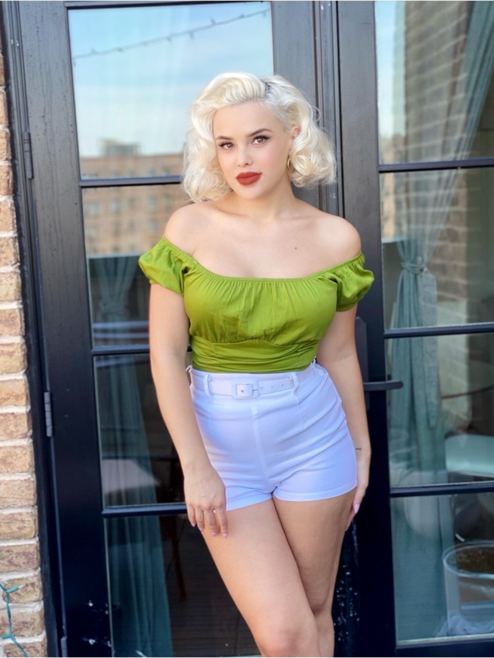 Pinup Couture Green Off-Shoulder Top Size S